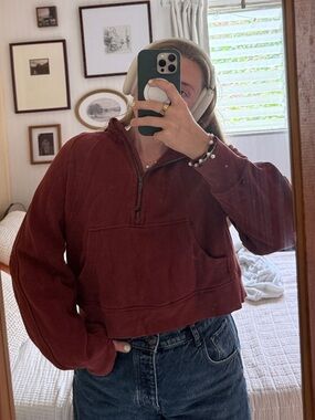 Lululemon Cropped Scuba Oversized Half-Zip Hoodie in Rust Red